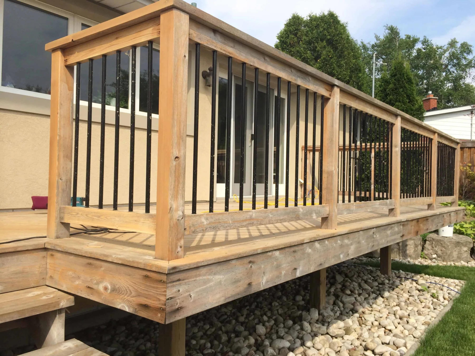 Custom railing on a rebuilt deck